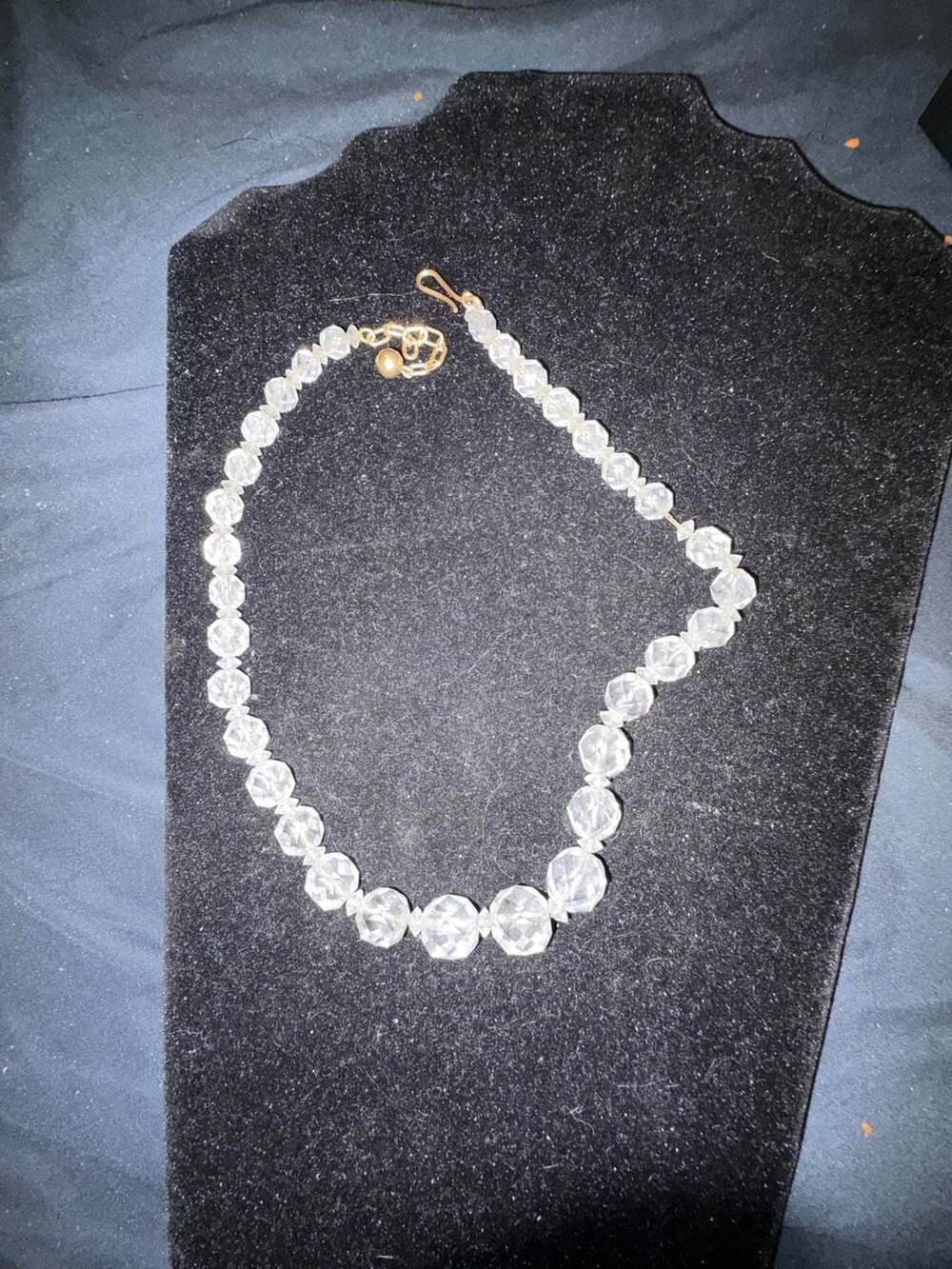 Vintage Graduated Faceted Clear Crystal Bead Necklace